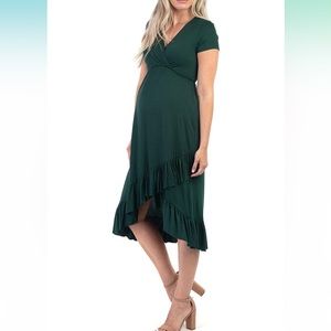 Mother Bee Maternity Short Sleeve Hi-Low Ruffle Faux Wrap Dress, Size XL